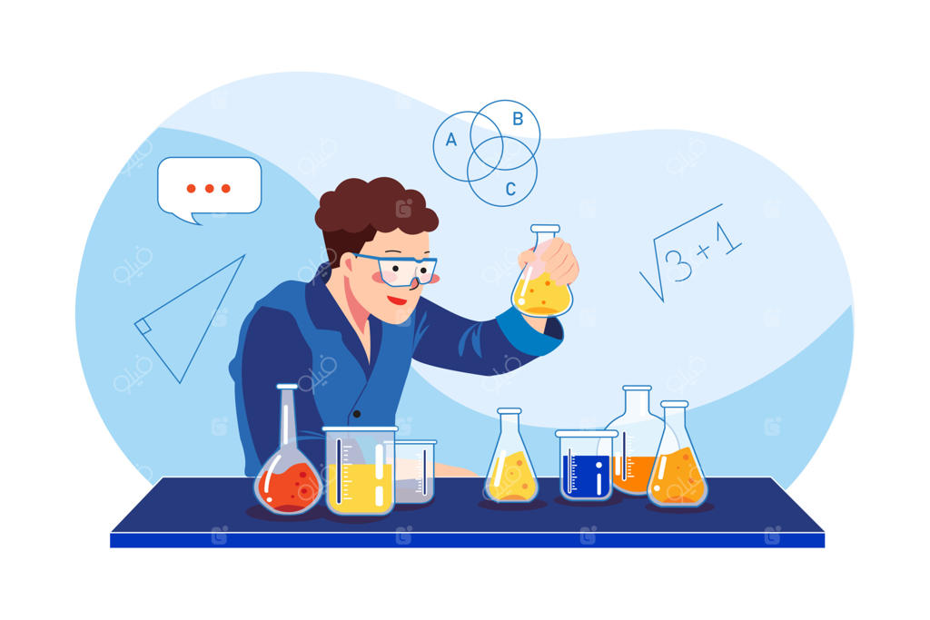 دانشمندان در آزمایشگاه به مواد شیمیایی زرد رنگ داخل ظروف شیشه‌ای نگاه می‌کنند.