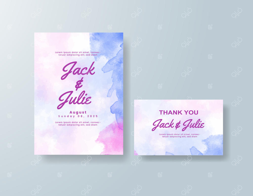 قلب‌های آبرنگی، زینت‌بخش این کارت دعوت جذاب عروسی هستند.