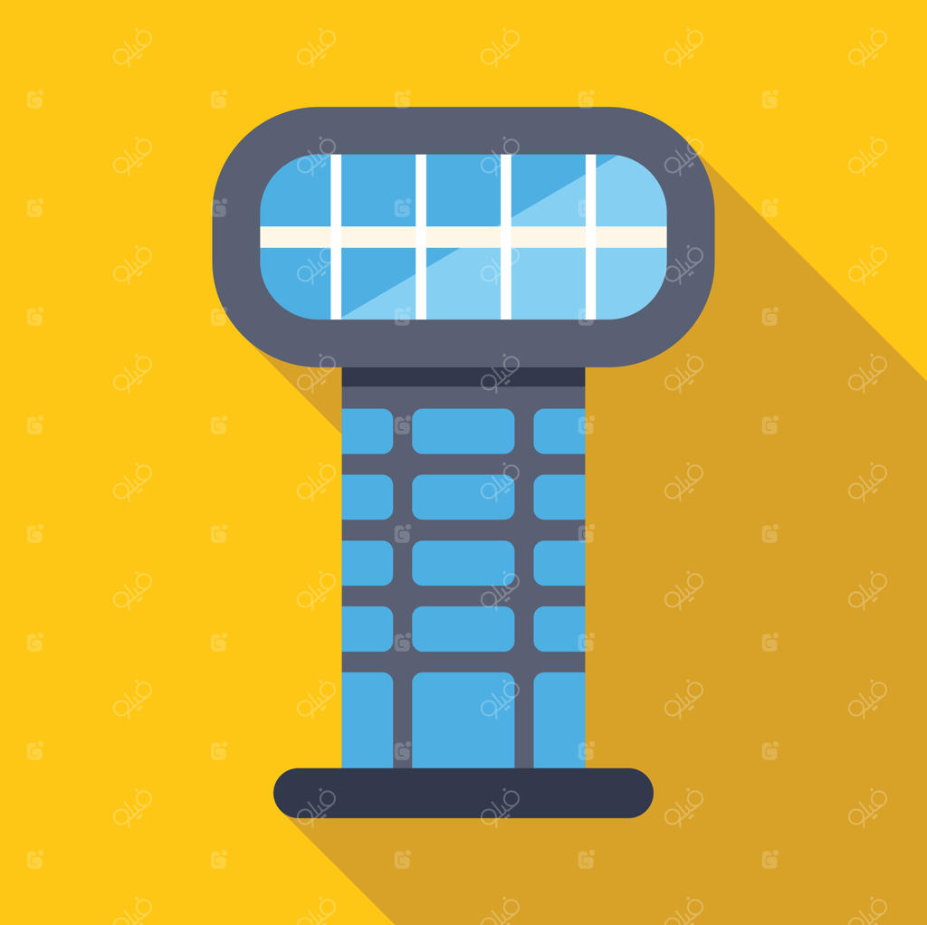 ساختمان مدرن با پنل‌های خورشیدی روی زمینه زرد