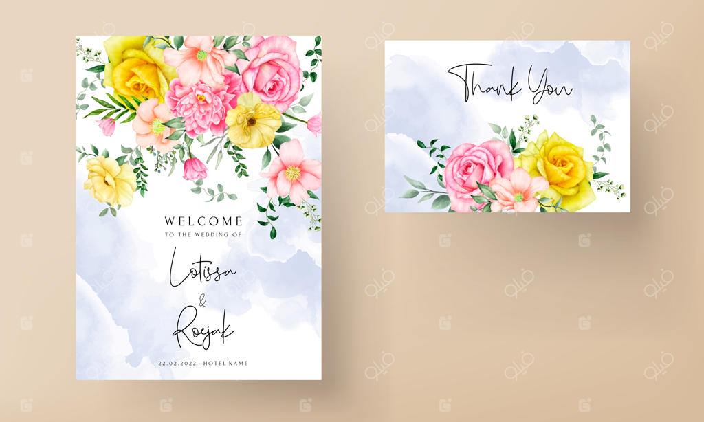 الگوی دعوتنامه عروسی با طراحی دستی گل‌های شکوفا و زیبا