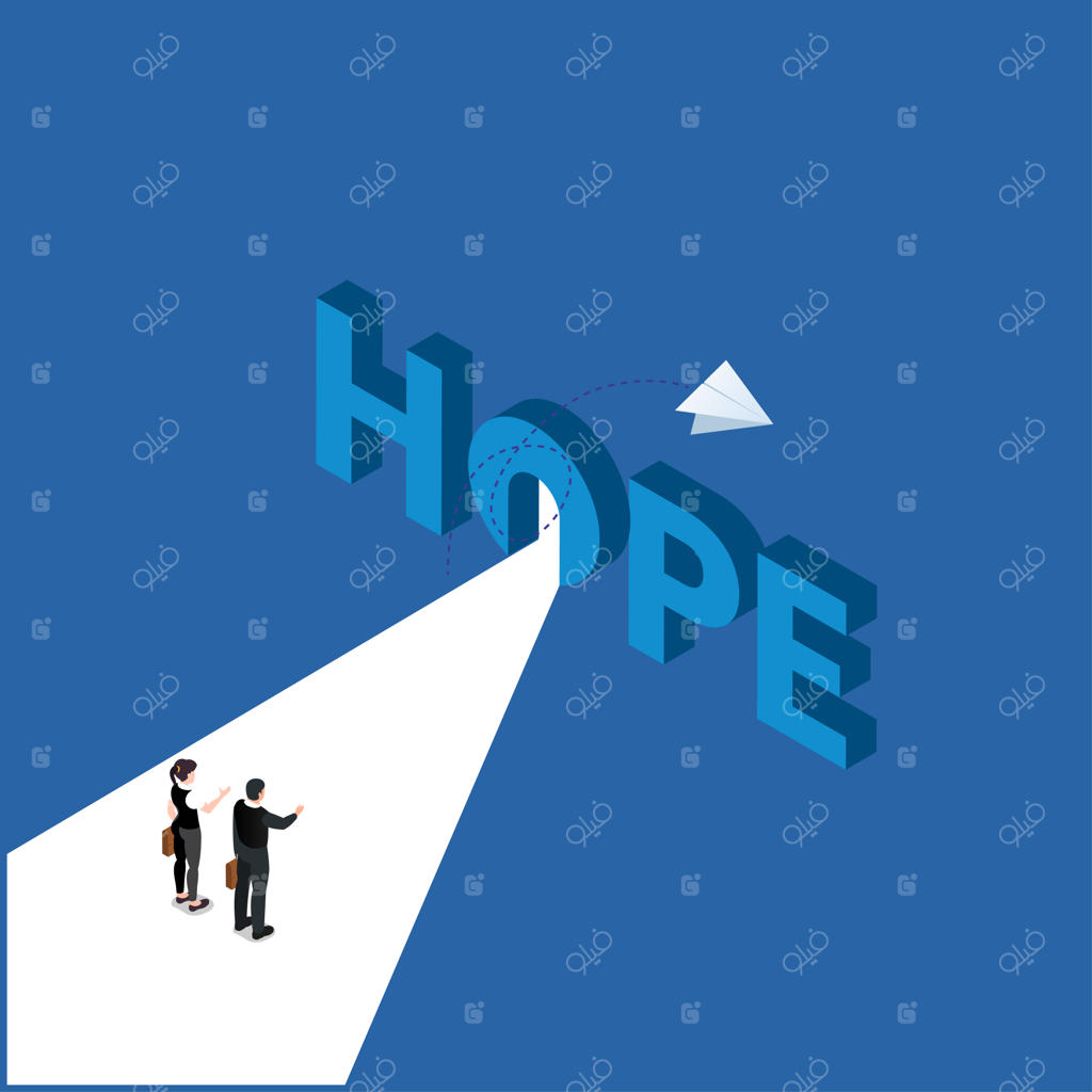 زن تاجر و مرد تاجر در کنار درخشان و بزرگ امید ایستاده‌اند