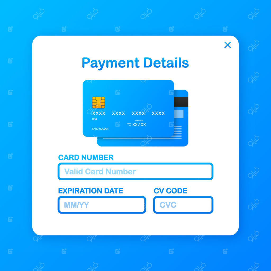 کارت ویزیت با جزئیات پرداخت برای طراحی صفحه وب. خرید آنلاین. کارت اعتباری. فروشگاه آنلاین. تصویر وکتور استوک