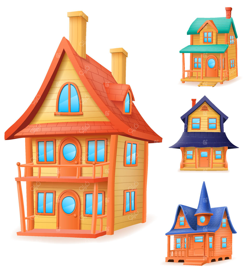 وکتور تصویرسازی خانه‌های کارتونی رنگارنگ