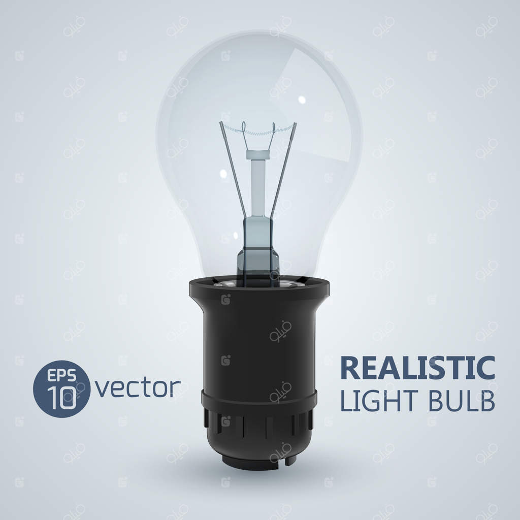 مربع با تصویر واقعی لامپ رشته‌ای وصل شده به سرپیچ روی تصویر روشن