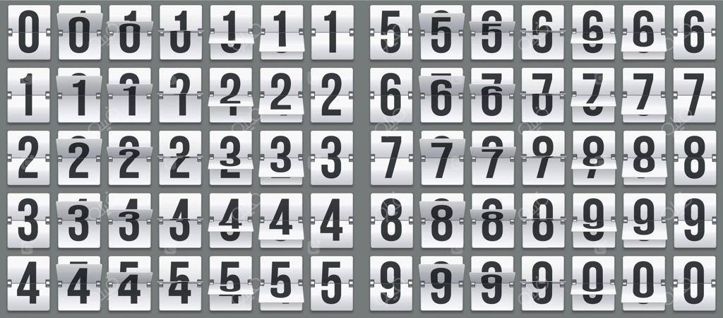 اعداد ساعت فلاپ: انیمیشن شمارش معکوس قدیمی و مجموعه اعداد مکانیکی و شمارنده های ورق زننده وکتور