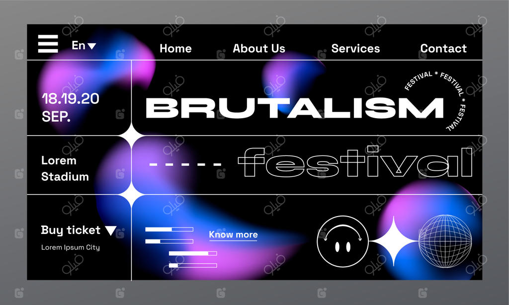 طراحی قالب صفحه فرود سبک بروتالیسم