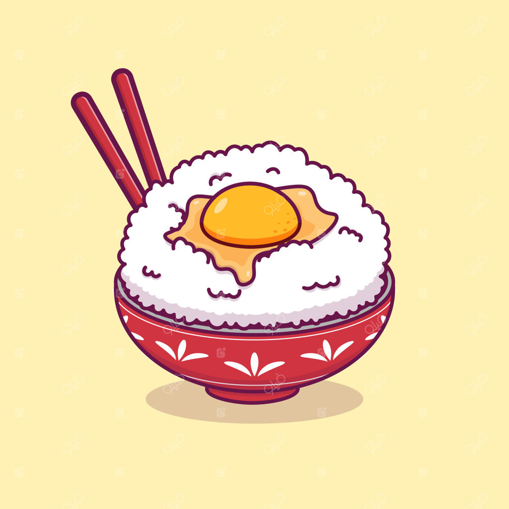 غذای آسیایی برنج و تخم‌مرغ با چاپستیک