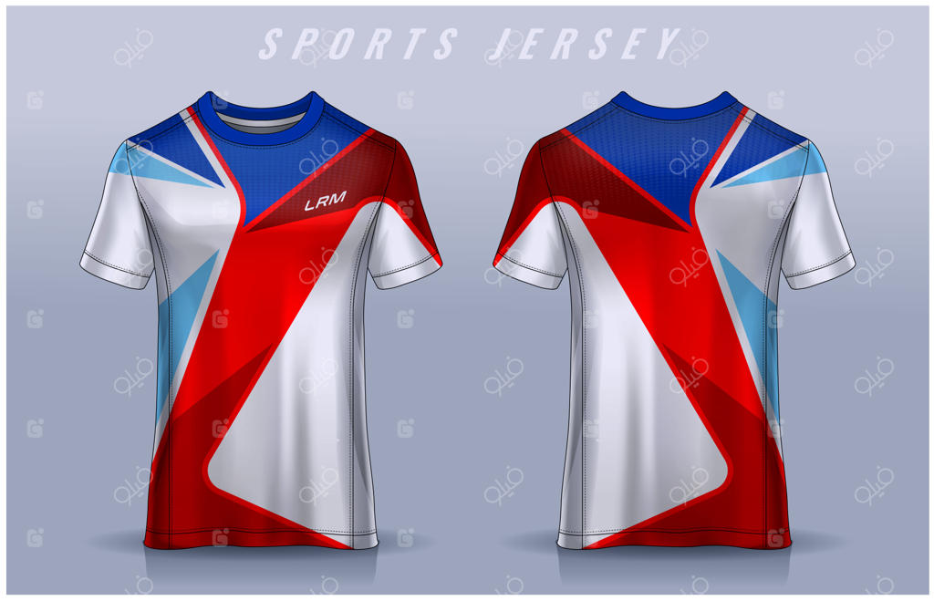 الگوی طراحی تی‌شرت ورزشی برای لباس باشگاه فوتبال - نمای جلو و پشت