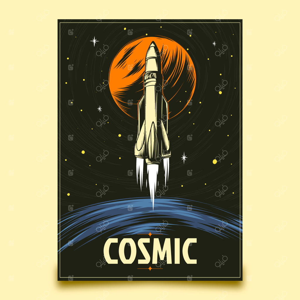 قالب پوستر فضایی دست‌ساز با طراحی قدیمی