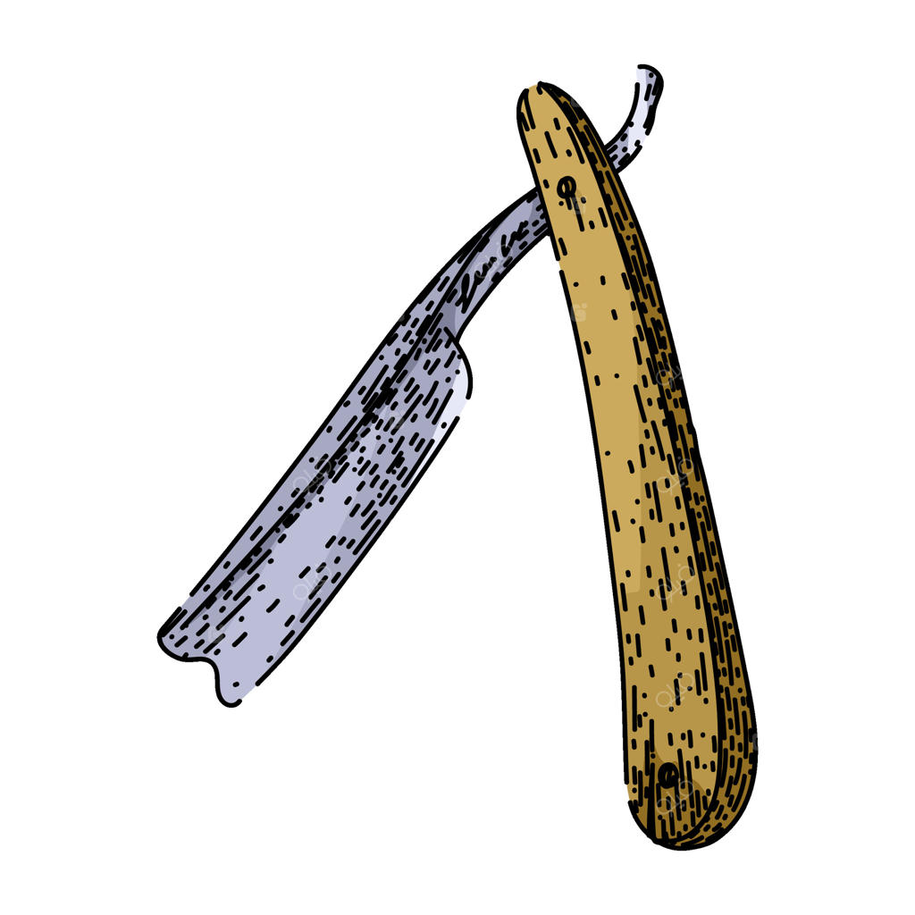 اسکچ طرحی از لوازم آرایشگری با تیغ سلمانی کلاسیک