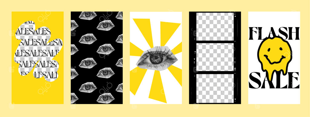 مجموعه قالب‌های استوری اینستاگرام با عناصر کلاژ. طراحی برای وبلاگ شخصی یا فروشگاه.