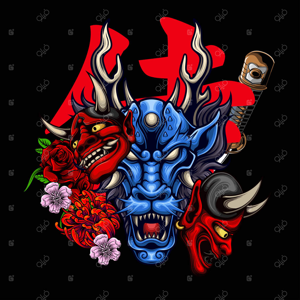 تصویرسازی وکتوری سر اژدهای ژاپنی