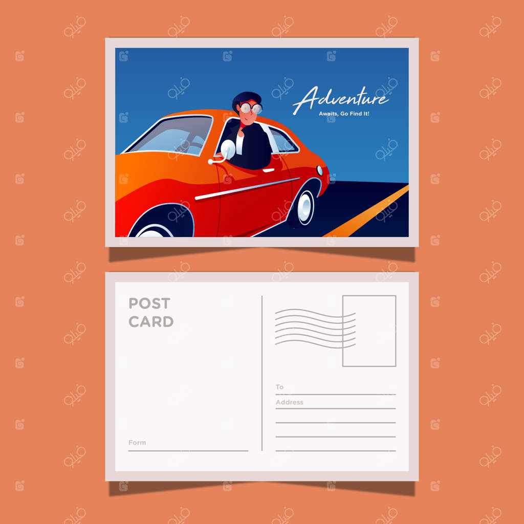 قالب کارت‌پستال ماجراجویی با خودروی کلاسیک