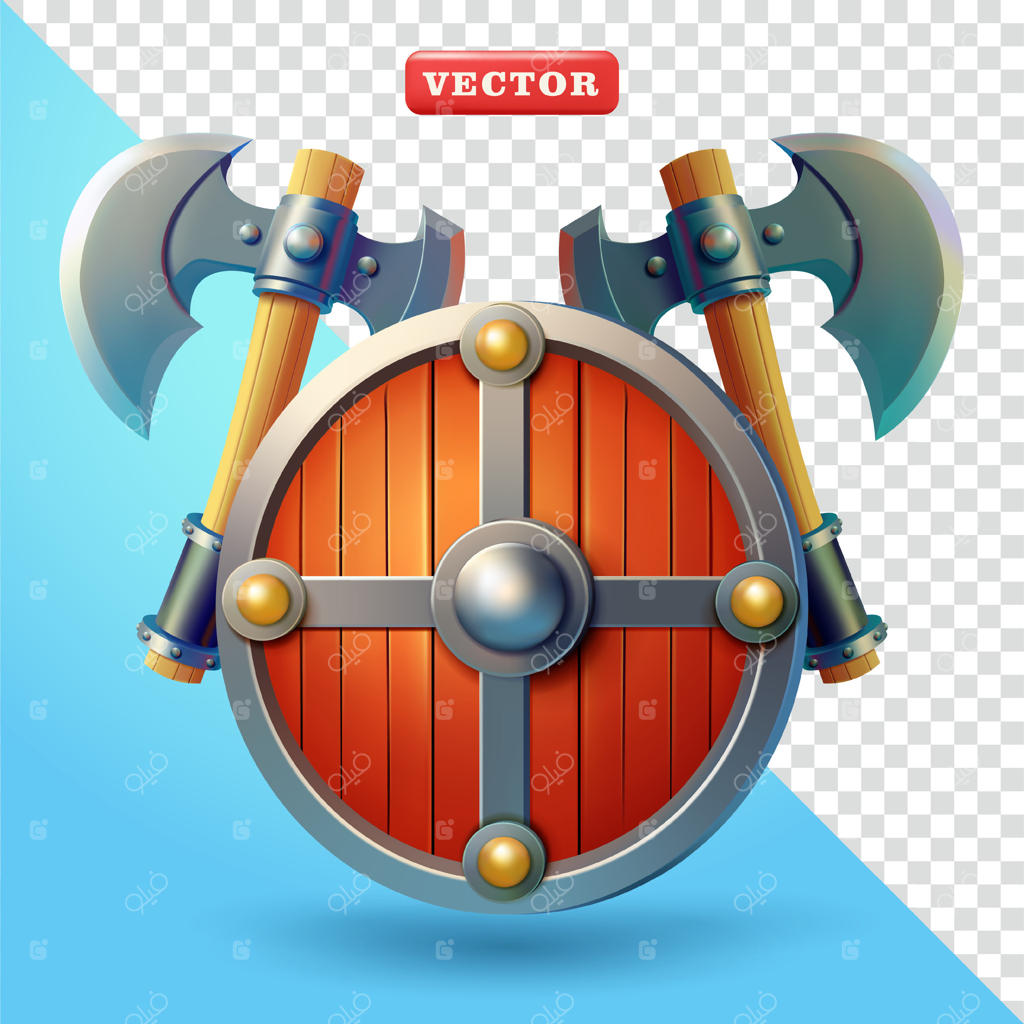 سپر و تبر قرون وسطایی سه‌بعدی، مناسب برای بازی‌ها و طراحی‌ها