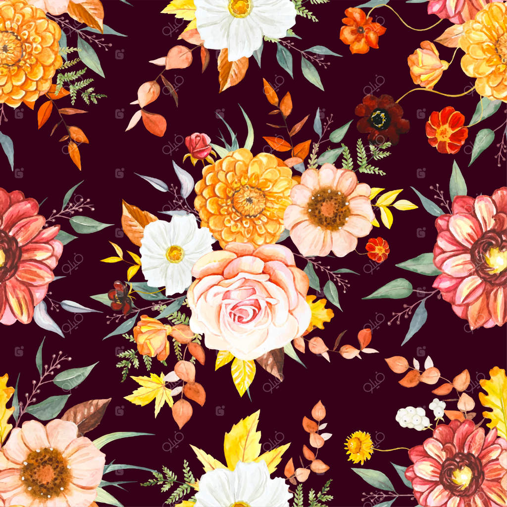 الگوی پاییزی روان با دسته گل‌های آبرنگی زیبا