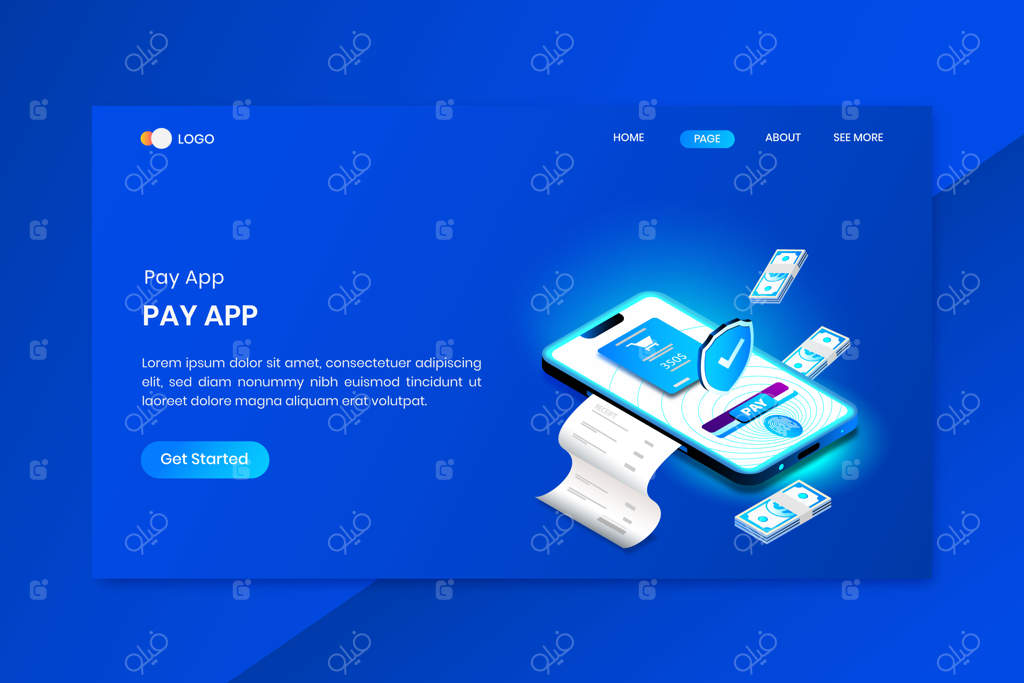 صفحه فرود مفهوم امنیت پرداخت اپلیکیشن ایزومتریک