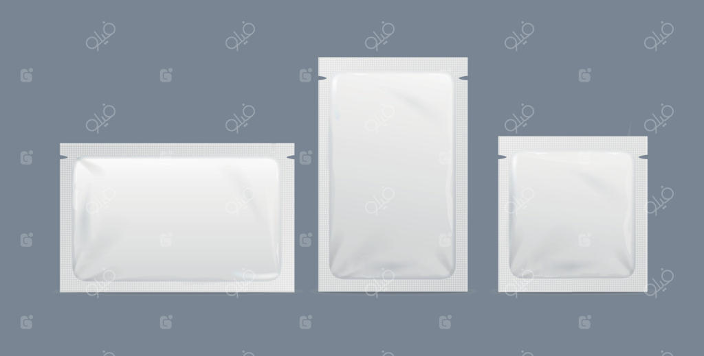 ست سه‌بعدی واقع‌گرایانه از بسته‌های کاغذی سفید. وکتور