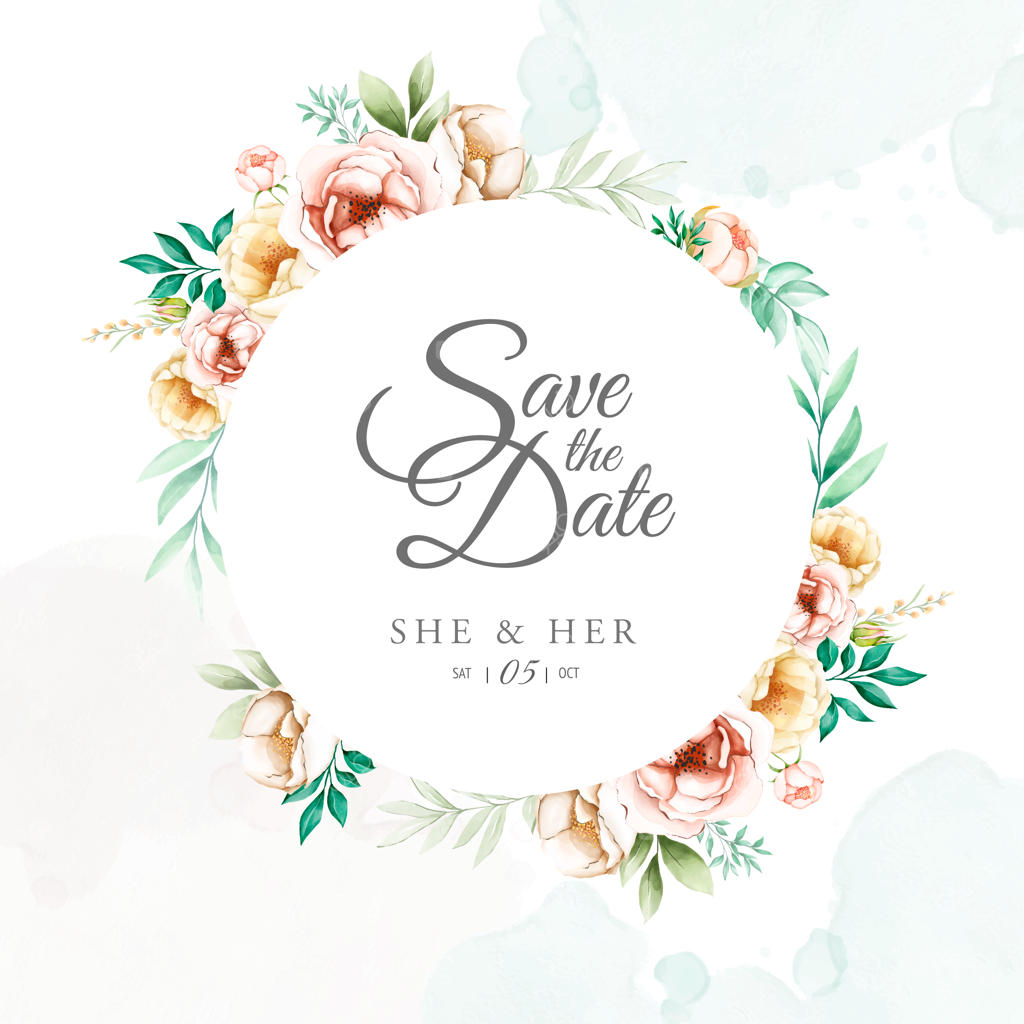 کارت دعوت عروسی با قاب گل‌های آبرنگی