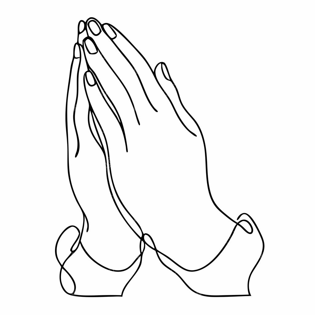 طراحی تک‌خطی و پیوسته دست‌های در حال نیایش، تصویرسازی وکتور ۱۶