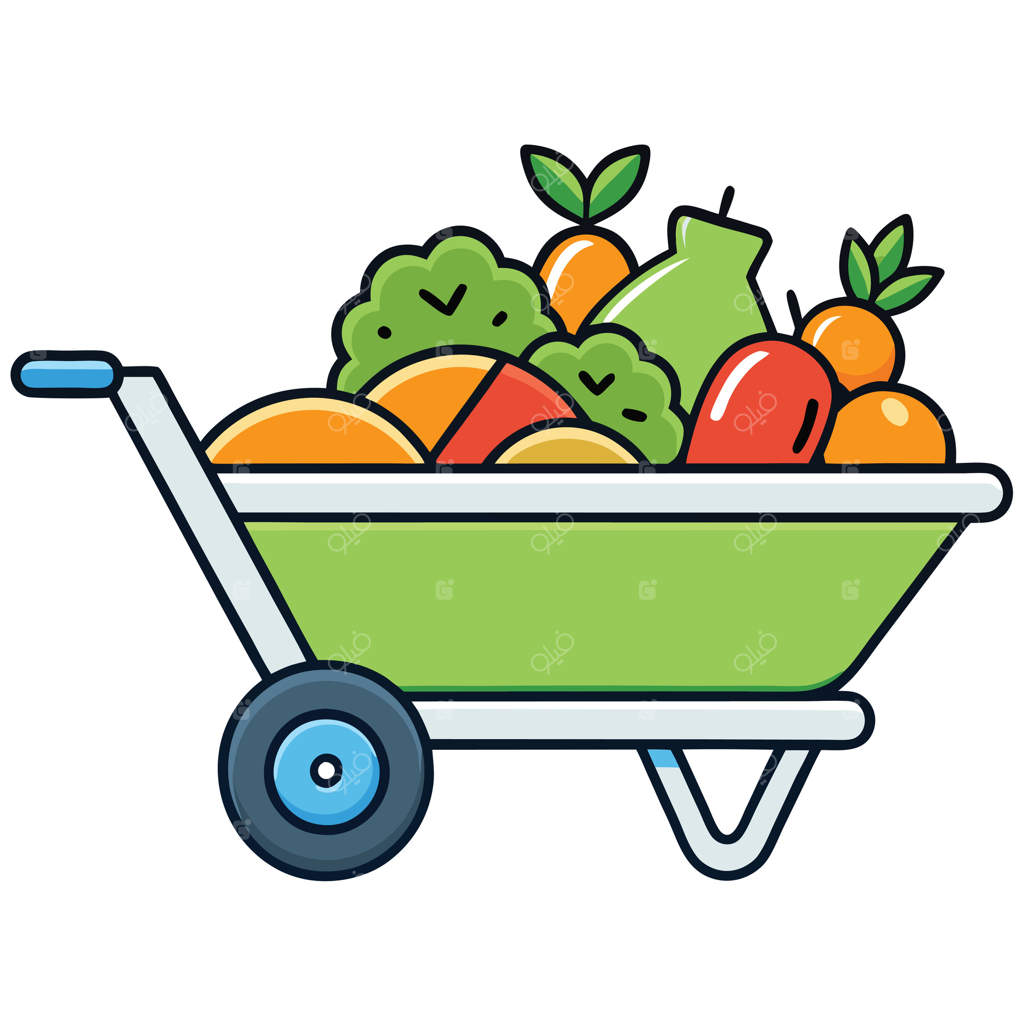 فرغون سبز پر از میوه‌ها و سبزیجات تازه از باغ