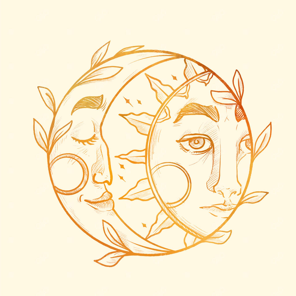 طرح نقاشی خورشید و ماه