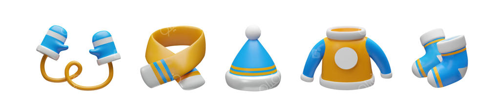 وکتور حرفه‌ای مجموعه اکسسوری‌های رنگارنگ پوشاک زمستانی