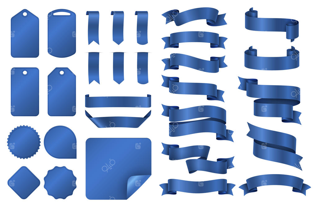 روبان‌های آبی: بسته‌ بندی وکتور روبان‌های ابریشمی و نشان برچسب قیمت