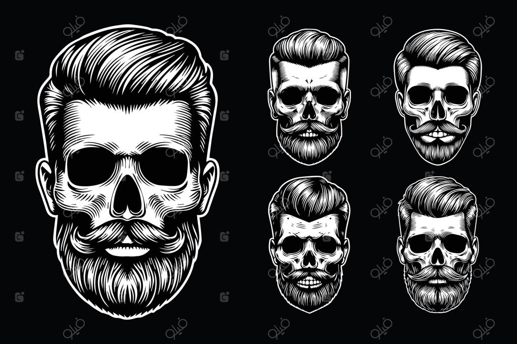 تصویر سیاه و سفید جمجمه آرایشگر در سبک هنر تاریک