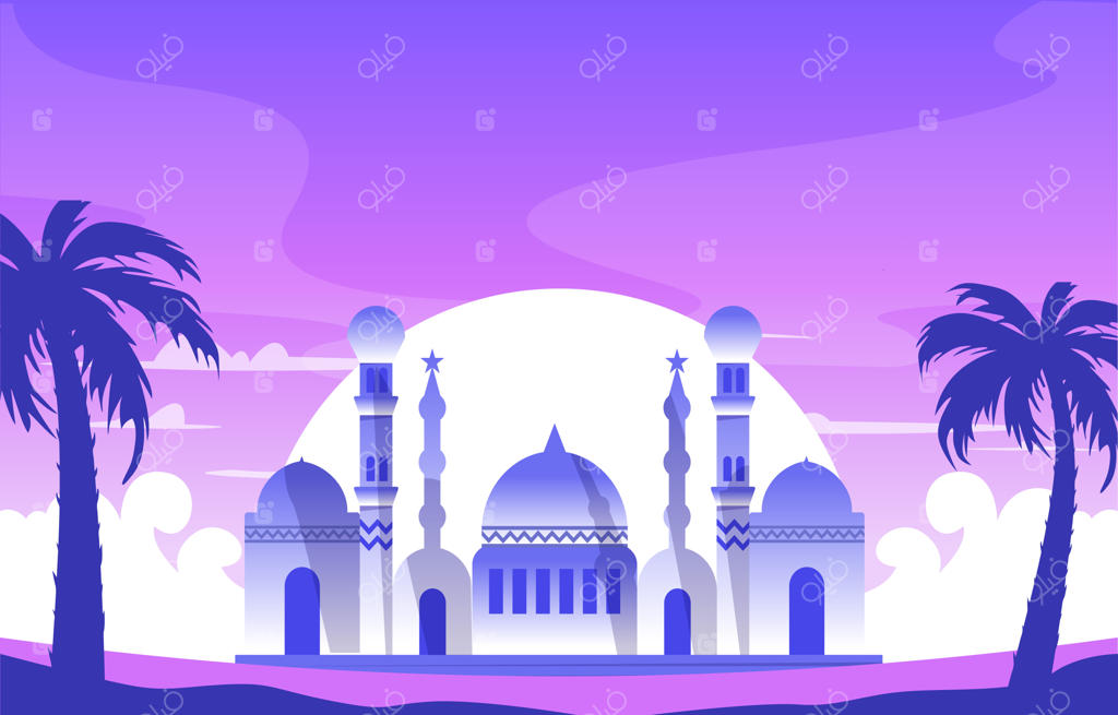 رمضان کریم و عید مبارک همراه با تصویرسازی مسجد و طبیعت در جشن اسلامی