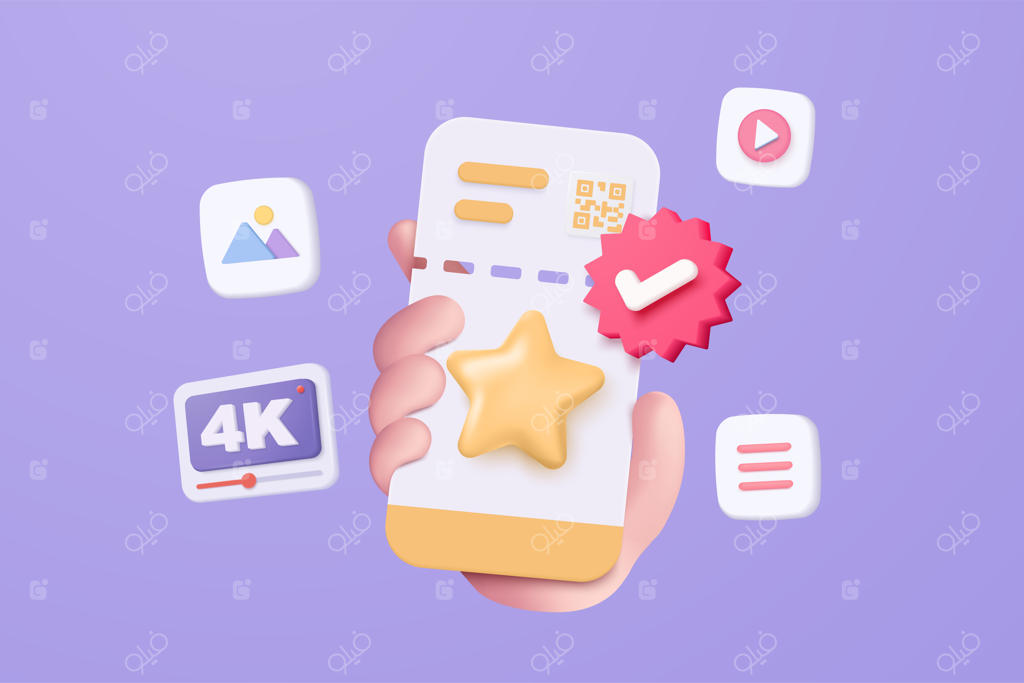 بلیط سینما سه‌بعدی با آیکون نمایش فیلم آماده برای تماشای فیلم در سینما، خدمات رزرواسیون بلیط سینما برای سرگرمی، تصویرسازی به سبک آیکون سه‌بعدی.