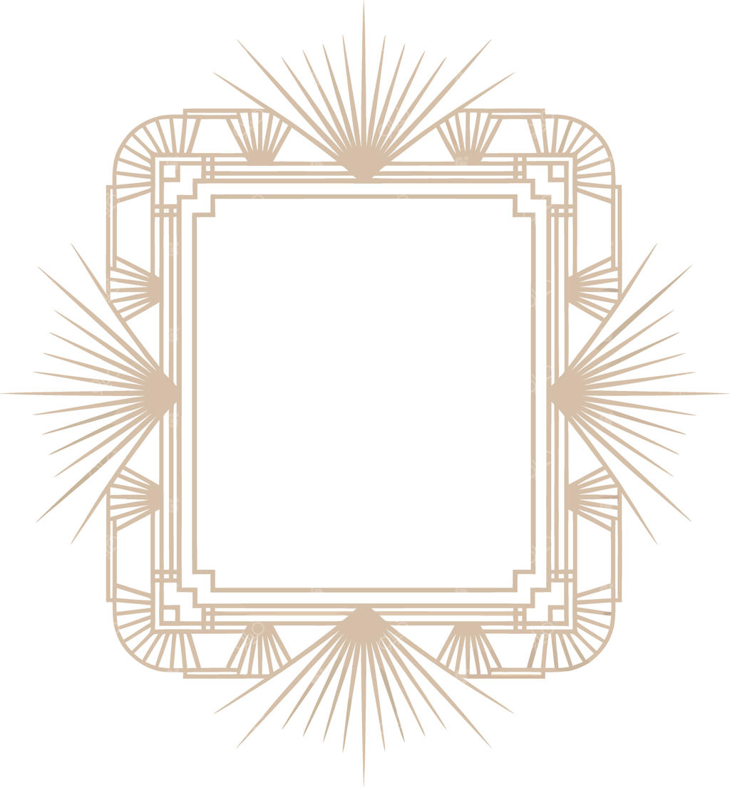 قاب هندسی آرت دکو با عناصر خورشیدی، روی زمینه سفید، تصویرسازی