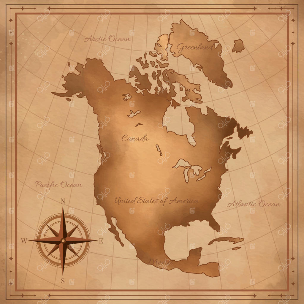 تصویرسازی نقشه قدیمی آمریکا با آبرنگ