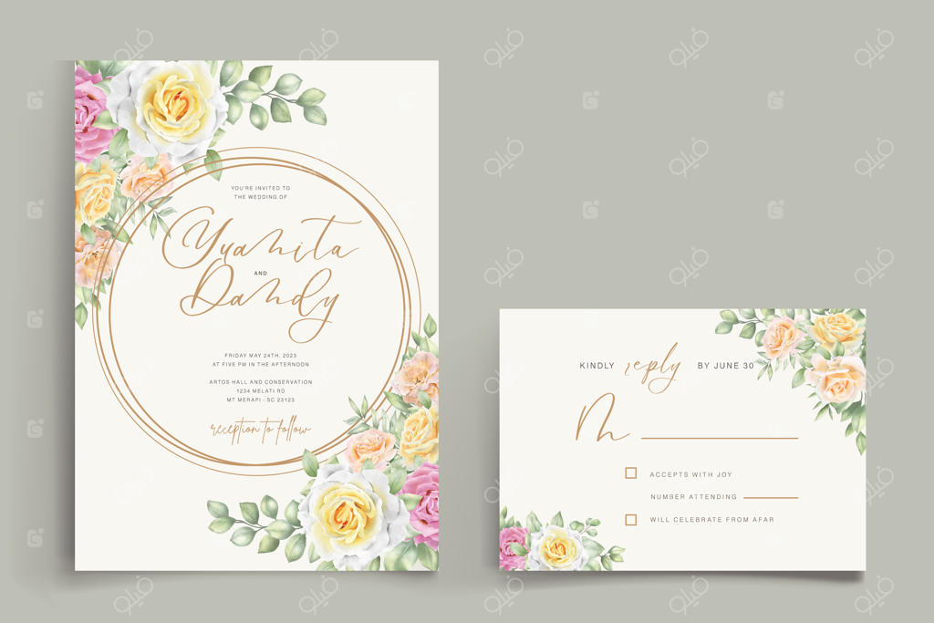 طراحی کارت با پس‌زمینه و قاب گل‌های رز آبرنگی زیبا و دست‌ساز