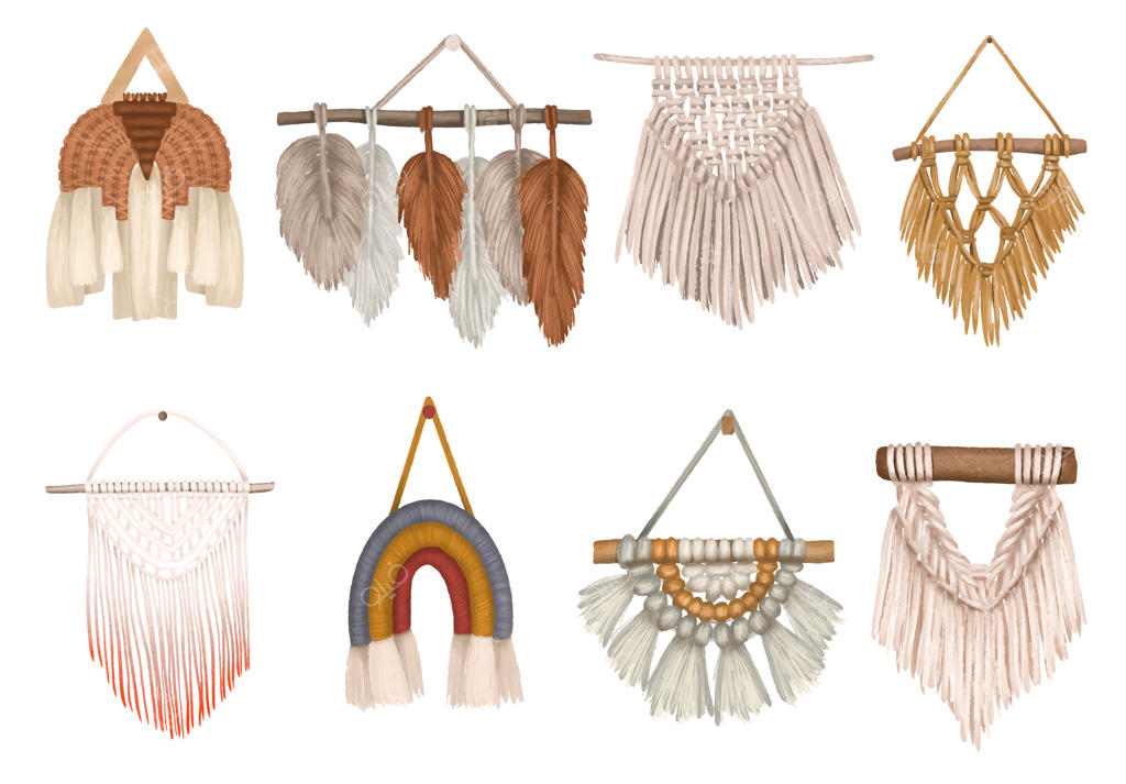 مجموعه دکوراسیون منزل مکرومه - کلیپ آرت مکرومه بوهویی