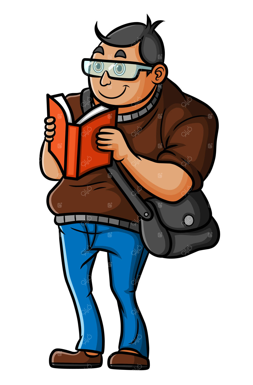 مرد جوان ایستاده و کتاب می‌خواند