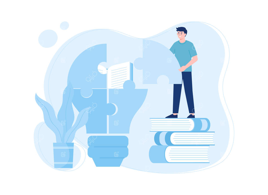 مفهوم ترند یادگیری مرد برای کنار هم گذاشتن پازل - تصویر تخت