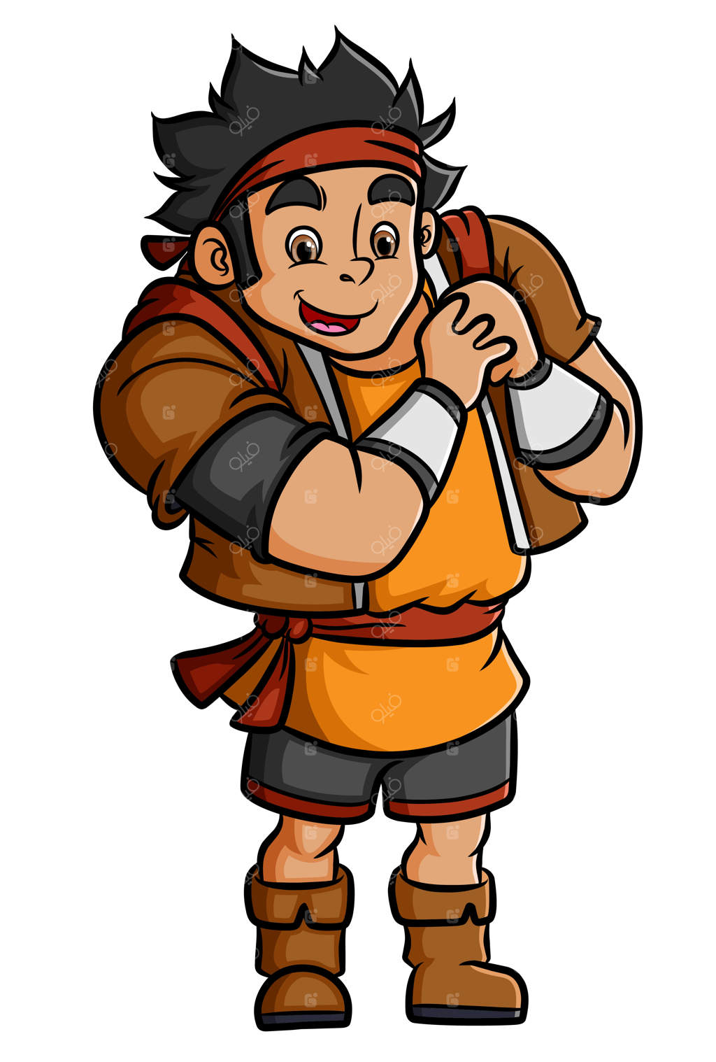 جنگجو آماده مبارزه با دشمن است و لبخند می‌زند