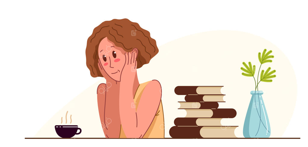 زن جوان کارمند در حال نوشیدن قهوه در زمان استراحت - تصویرسازی وکتور، استراحت کردن و آرامش بعد از پایان کار، به سبک تنبلانه.