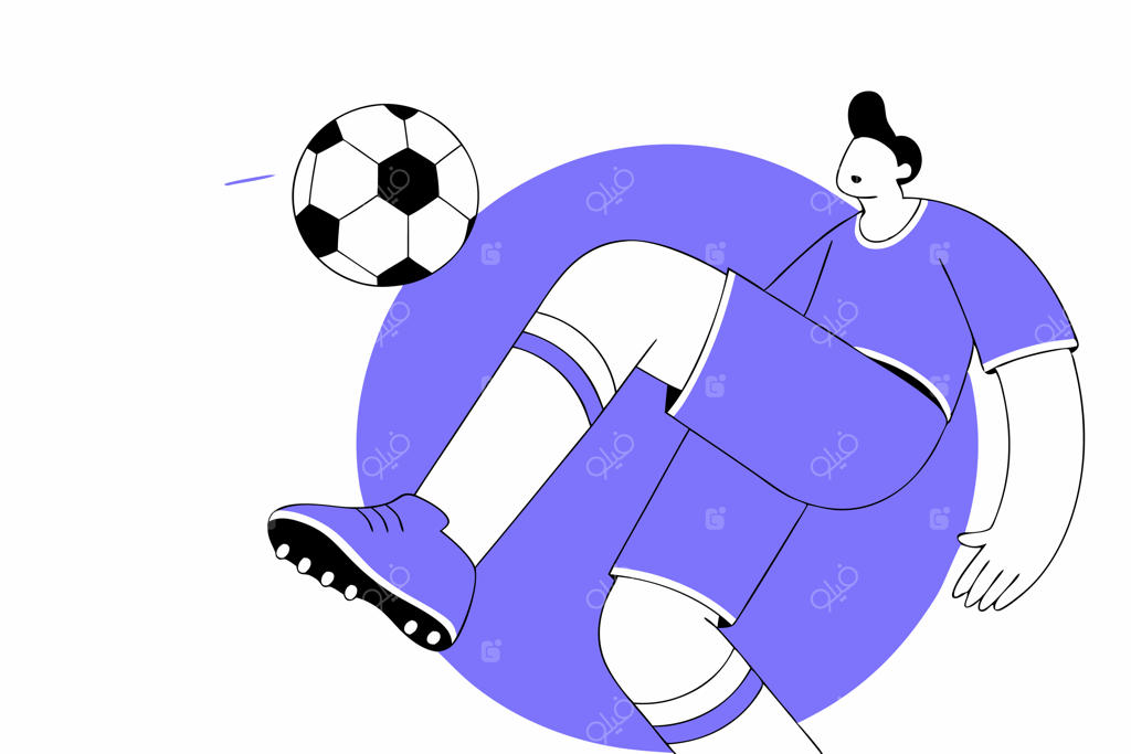 تصویرسازی فوتبالیست جوان در حال شوت کردن توپ در پس‌زمینه سفید