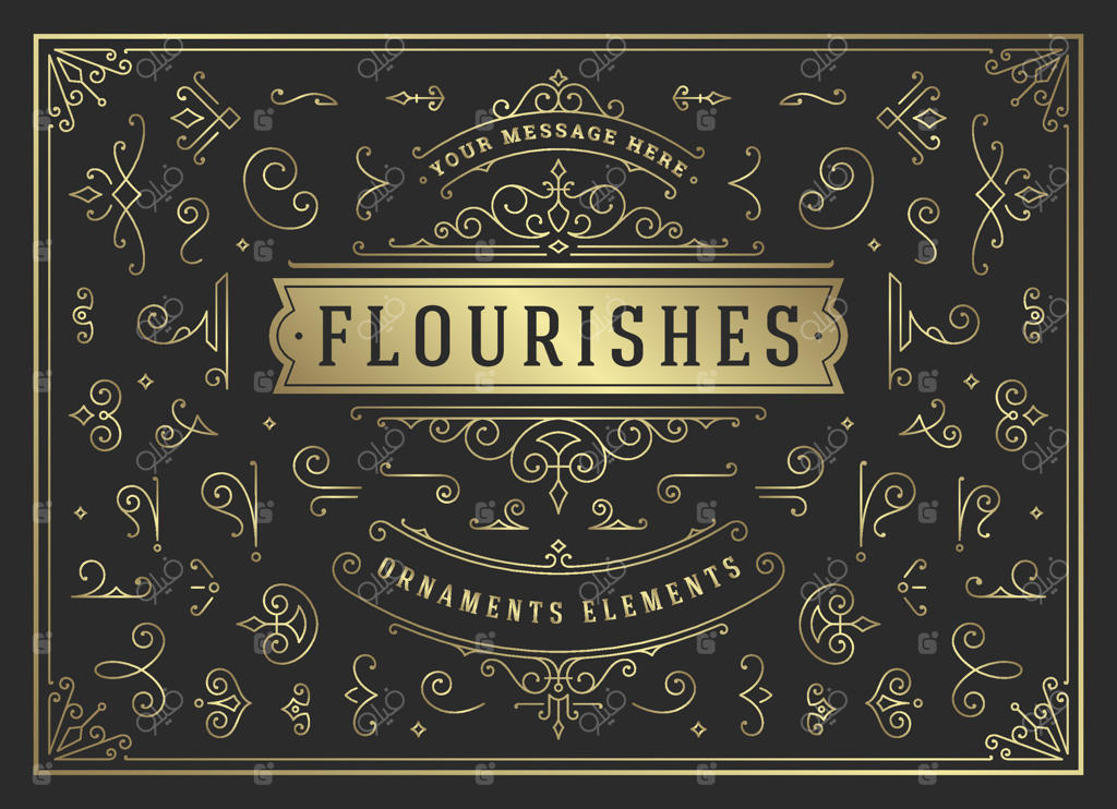 مجموعه عناصر طراحی تزئینات قدیمی با نقش و نگار و پیچک‌ها