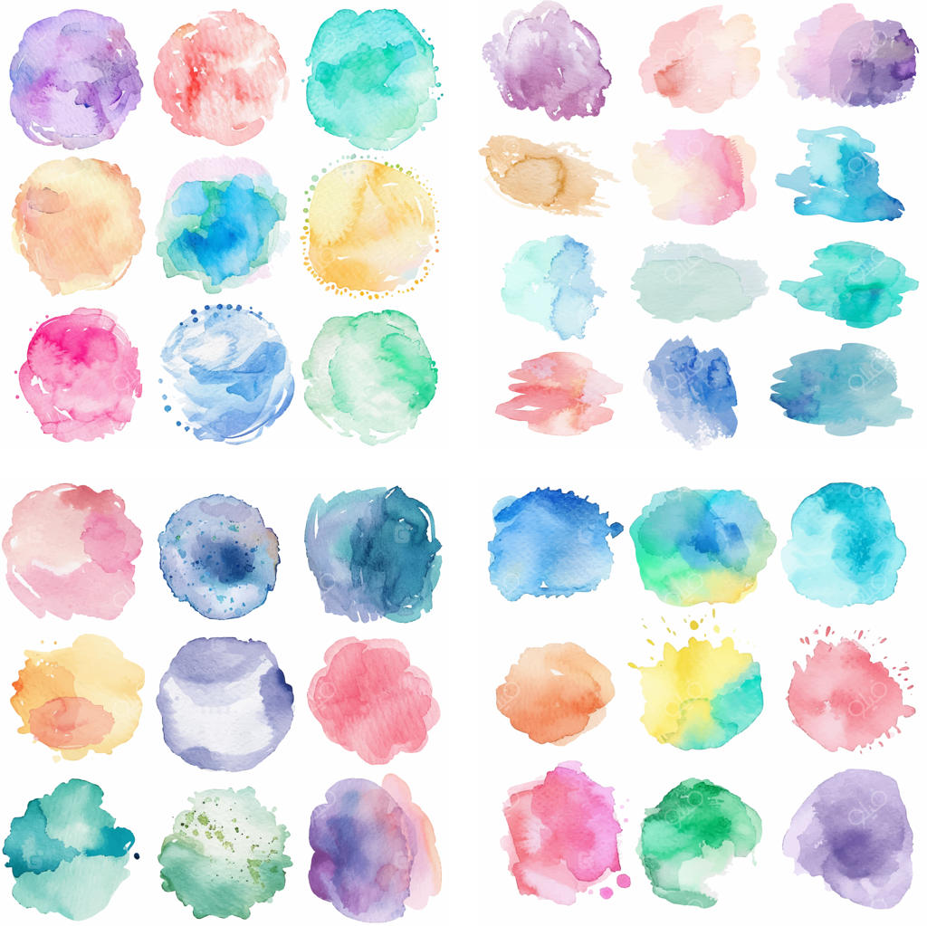 افکت لکه و پاشش جوهر و آبرنگ با رنگ‌های پاستلی و بافت زبر