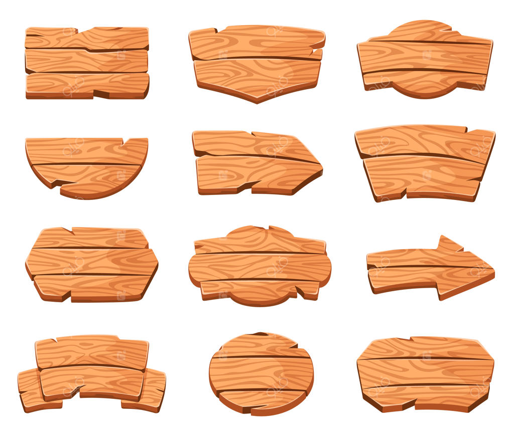 تابلوهای چوبی کارتونی در اشکال مختلف - فلش جهت، تابلو پیام، تخته روستیک، بنر وکتور