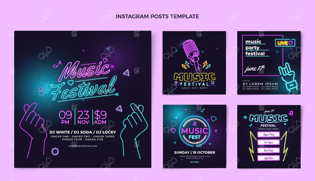 پوست اینستاگرام جشنواره موسیقی با طرح رنگارنگ گرادینت
