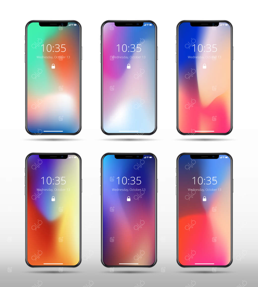 موکاپ‌های مدرن گوشی هوشمند با صفحه‌نمایش‌های رنگارنگ و انتزاعی