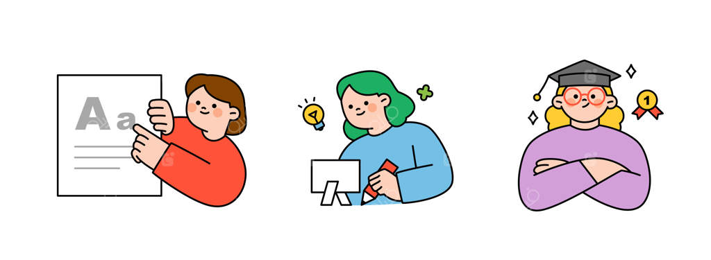 تصویرسازی مفهوم آموزش: دانشجویانی که در حال تحصیل هستند و دانش‌آموختگانی که مدرک دریافت کرده‌اند