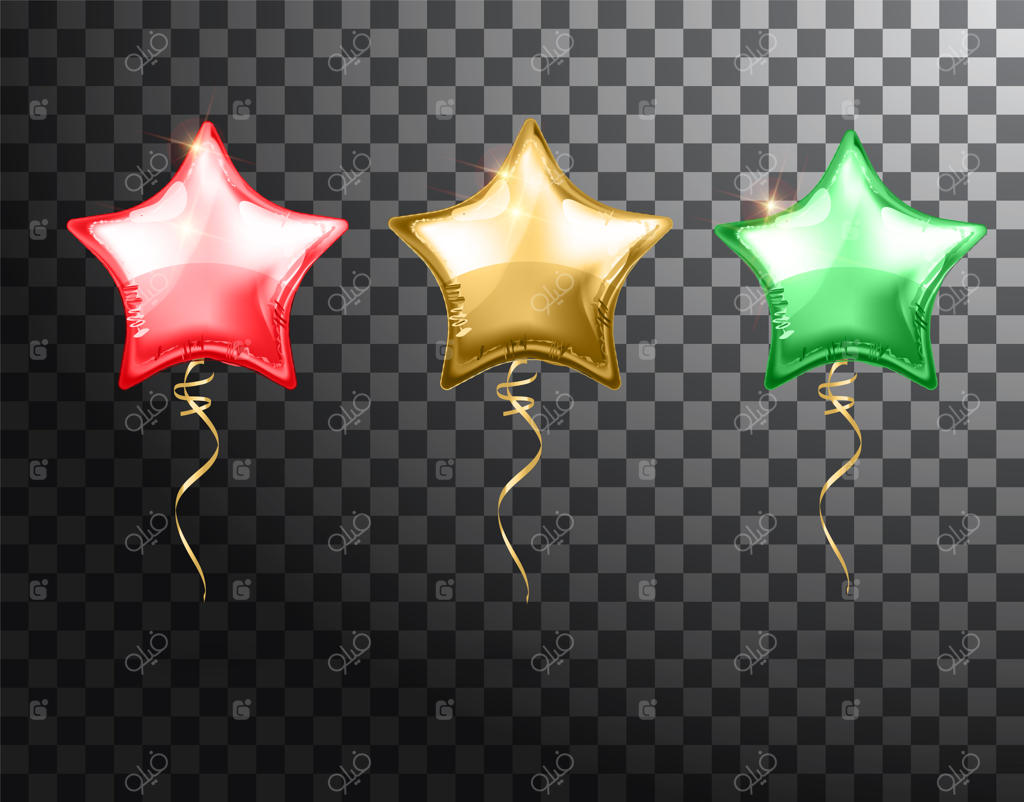 مجموعه بادکنک‌های ستاره‌ای در پس‌زمینه شفاف.