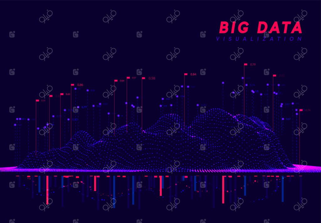 تصویری‌سازی داده‌های کلان؛ فناوری موج اطلاعات. پس‌زمینه انتزاعی آینده‌نگر از داده‌های دیجیتال. محاسبه و پردازش داده‌های تحلیلی. تصویرسازی وکتوری