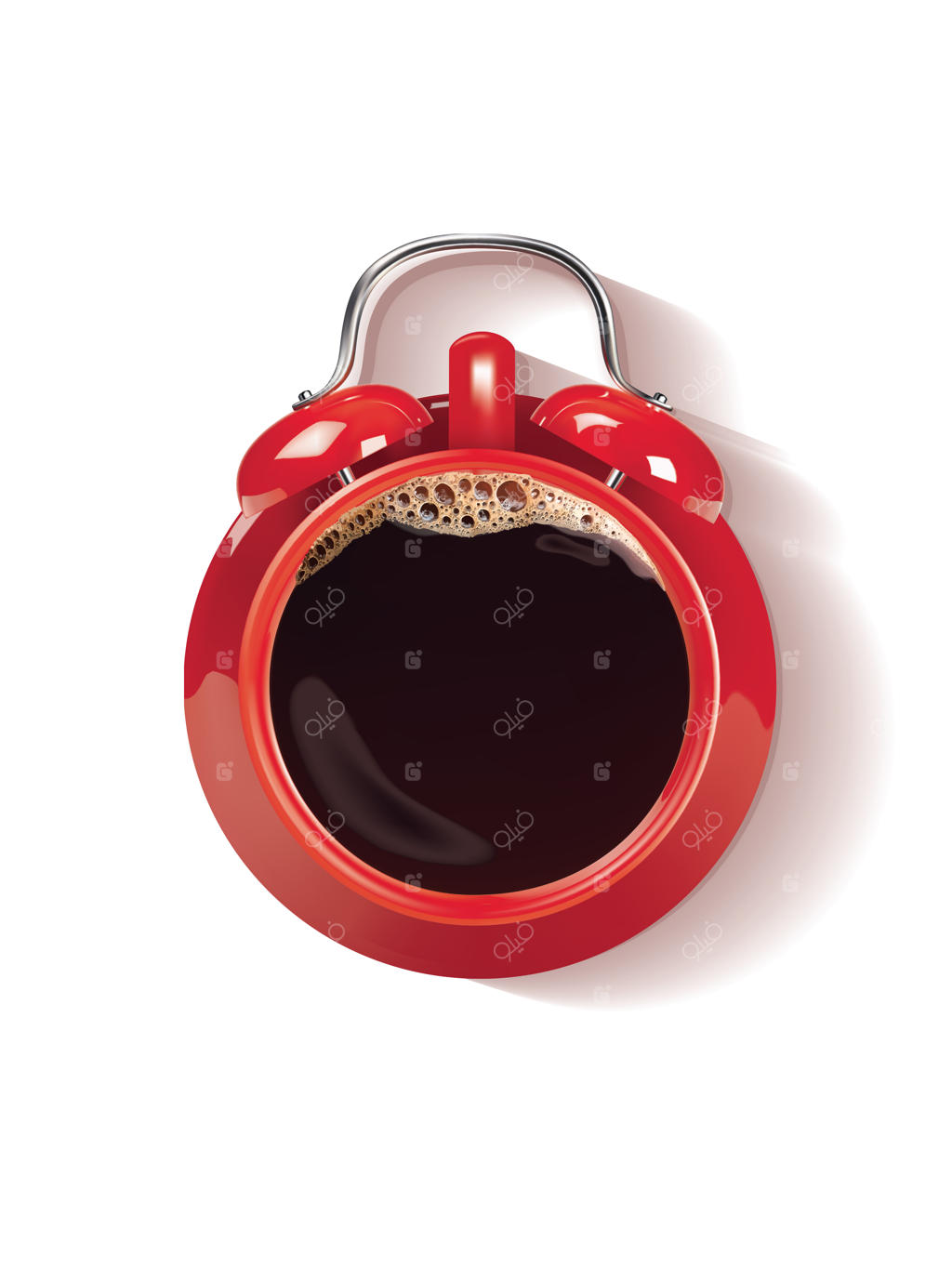 تصویری از فنجان قرمز قهوه به عنوان ساعت زنگ‌دار