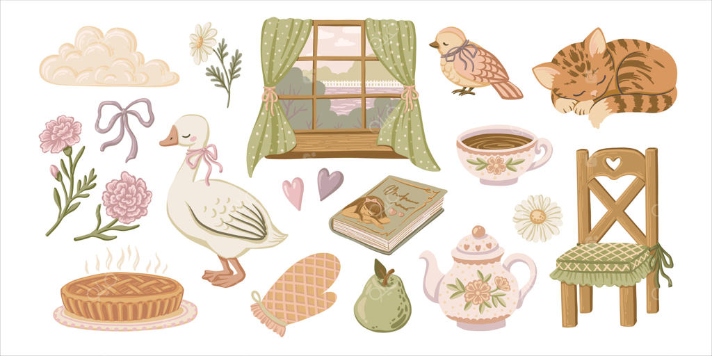 تصویرسازی خانه دنج و جذاب همراه با عناصر مختلف