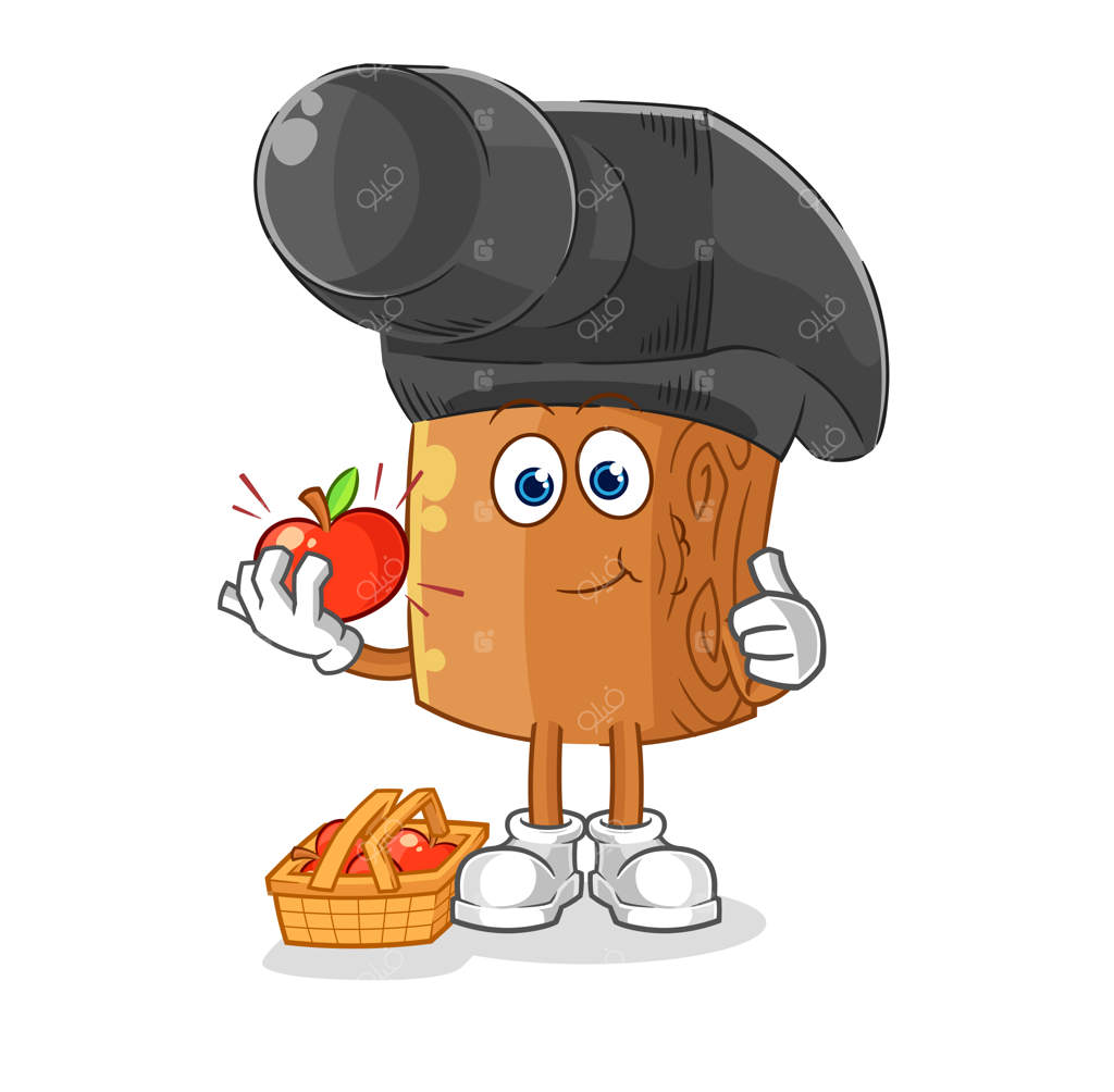 کاراکتر چکشی که سیب می‌خورد - تصویرسازی وکتور